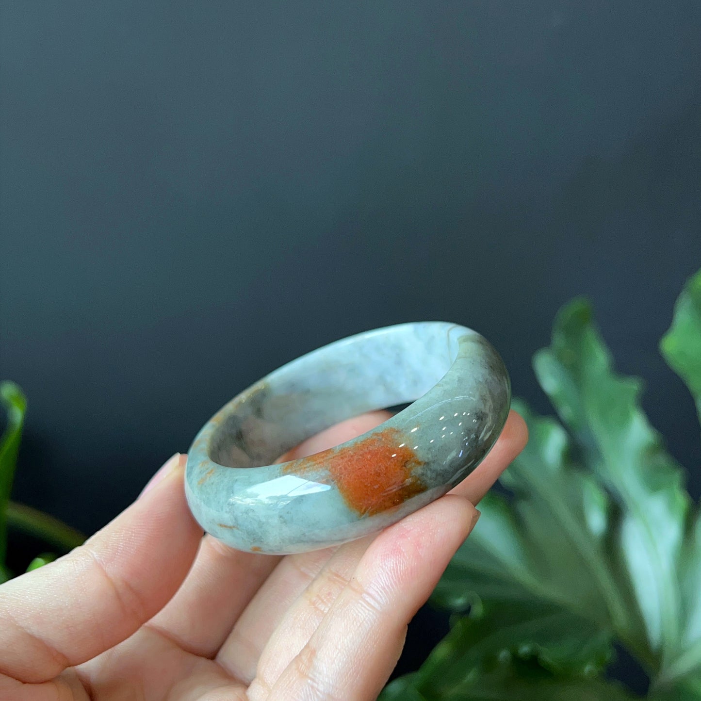 Natural Jadeite Jade Bangle Leaf Style Size 49 mm