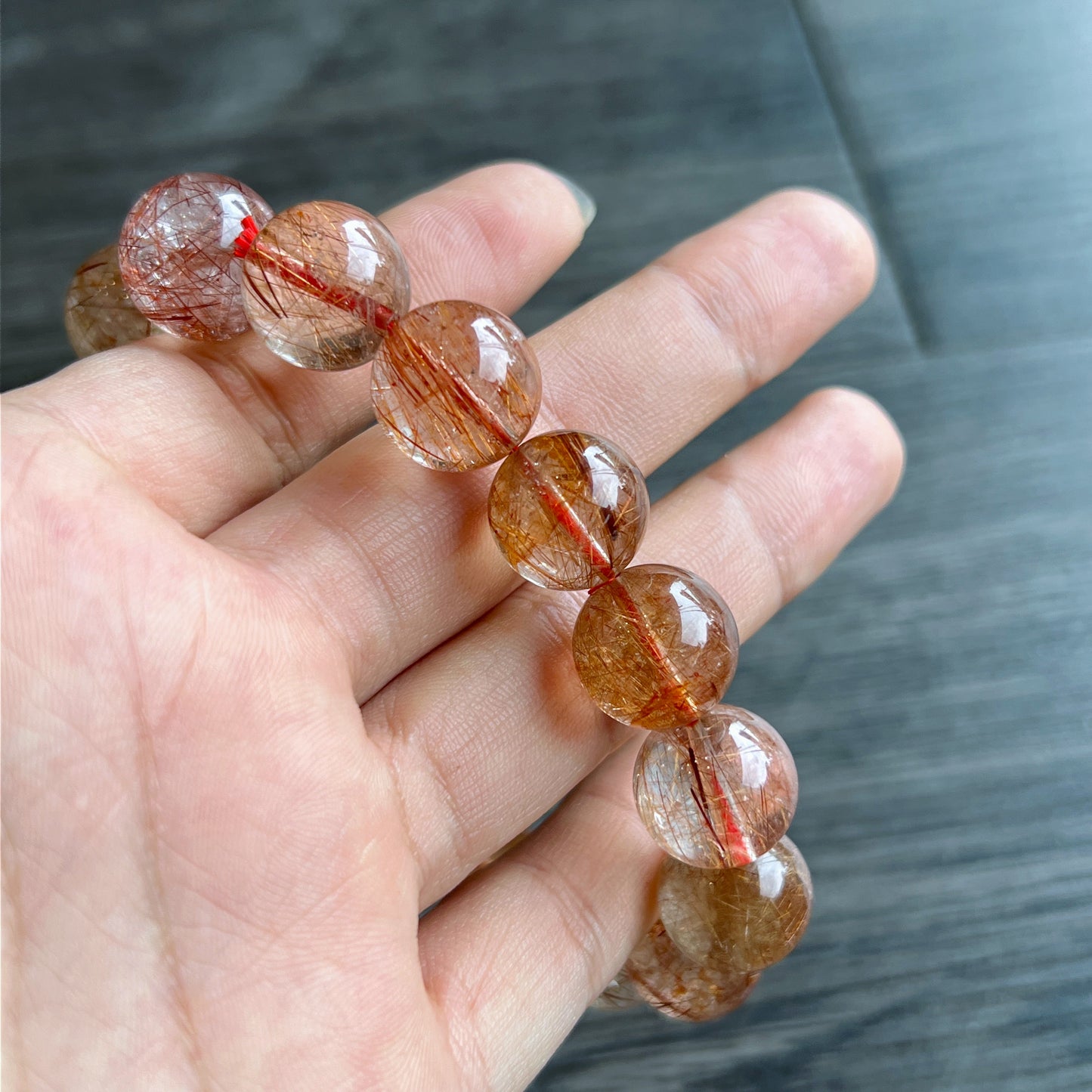 Natural Red Brown Rutilated Quartz VIP Bracelet Size 14 mm