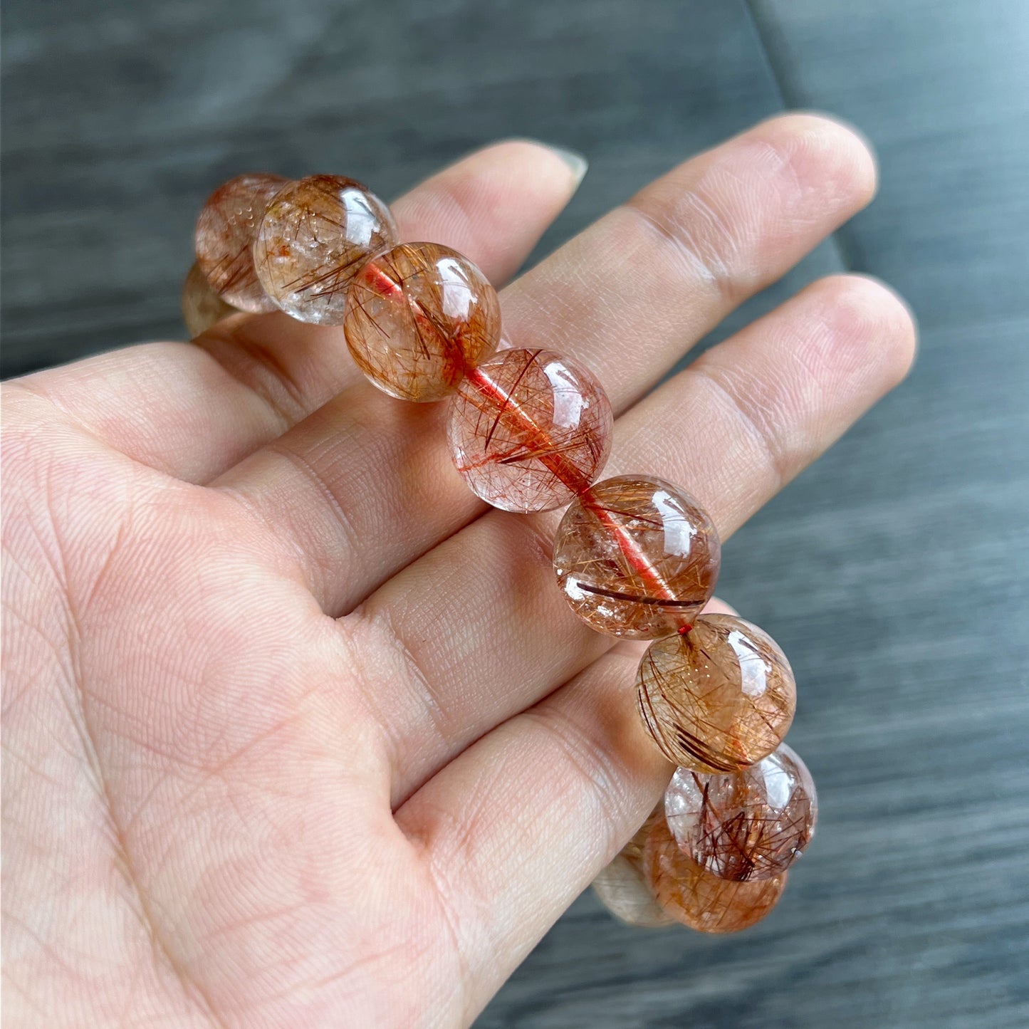 Natural Red Brown Rutilated Quartz VIP Bracelet Size 14 mm