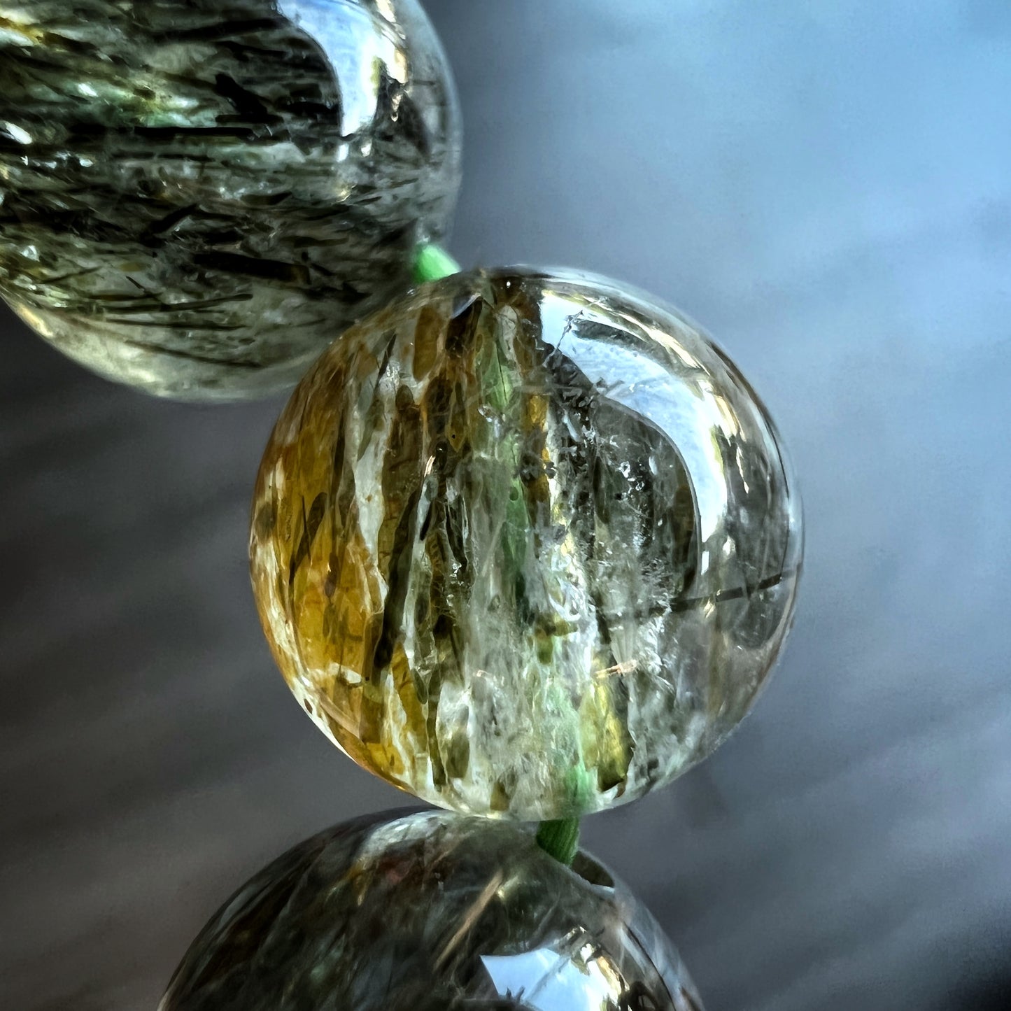 Natural Sequenced Natural Green Rutilated Quartz Bracelet Size 10 mm