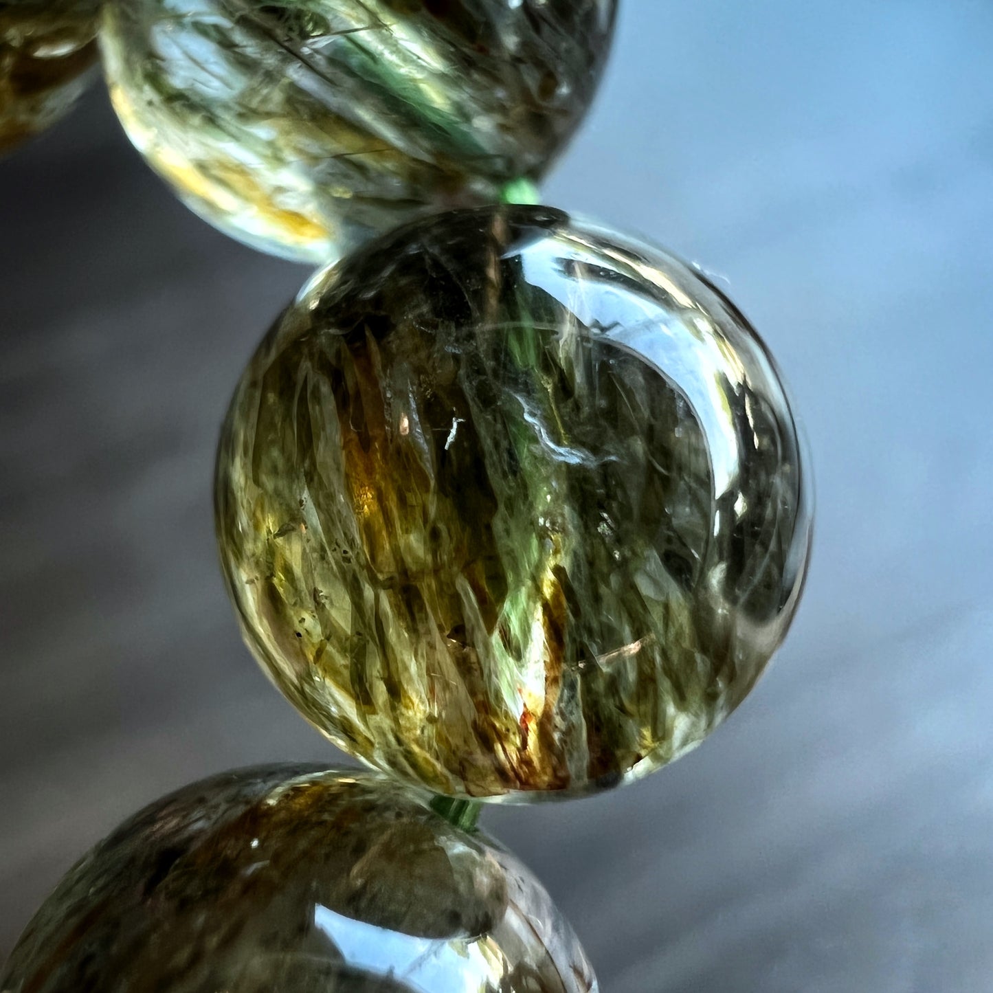 Natural Sequenced Natural Green Rutilated Quartz Bracelet Size 10 mm