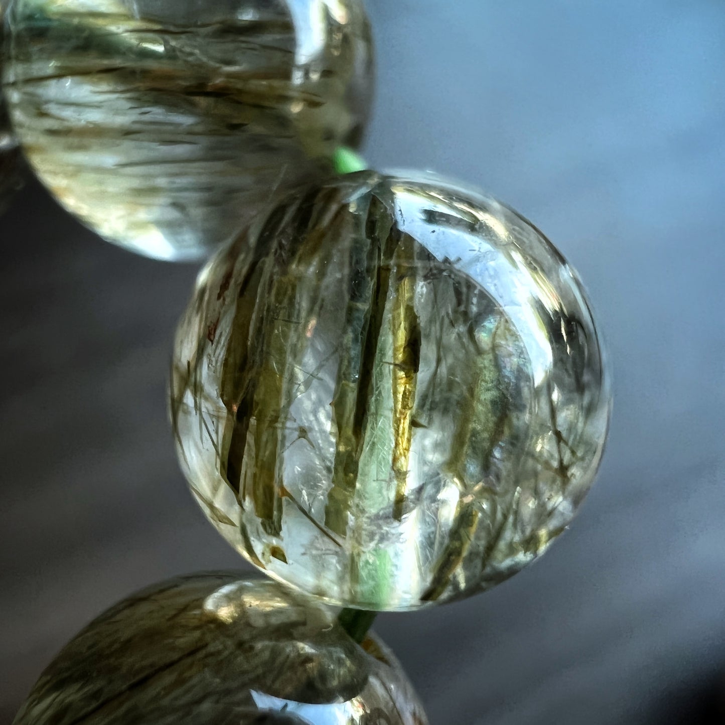 Natural Sequenced Natural Green Rutilated Quartz Bracelet Size 10 mm