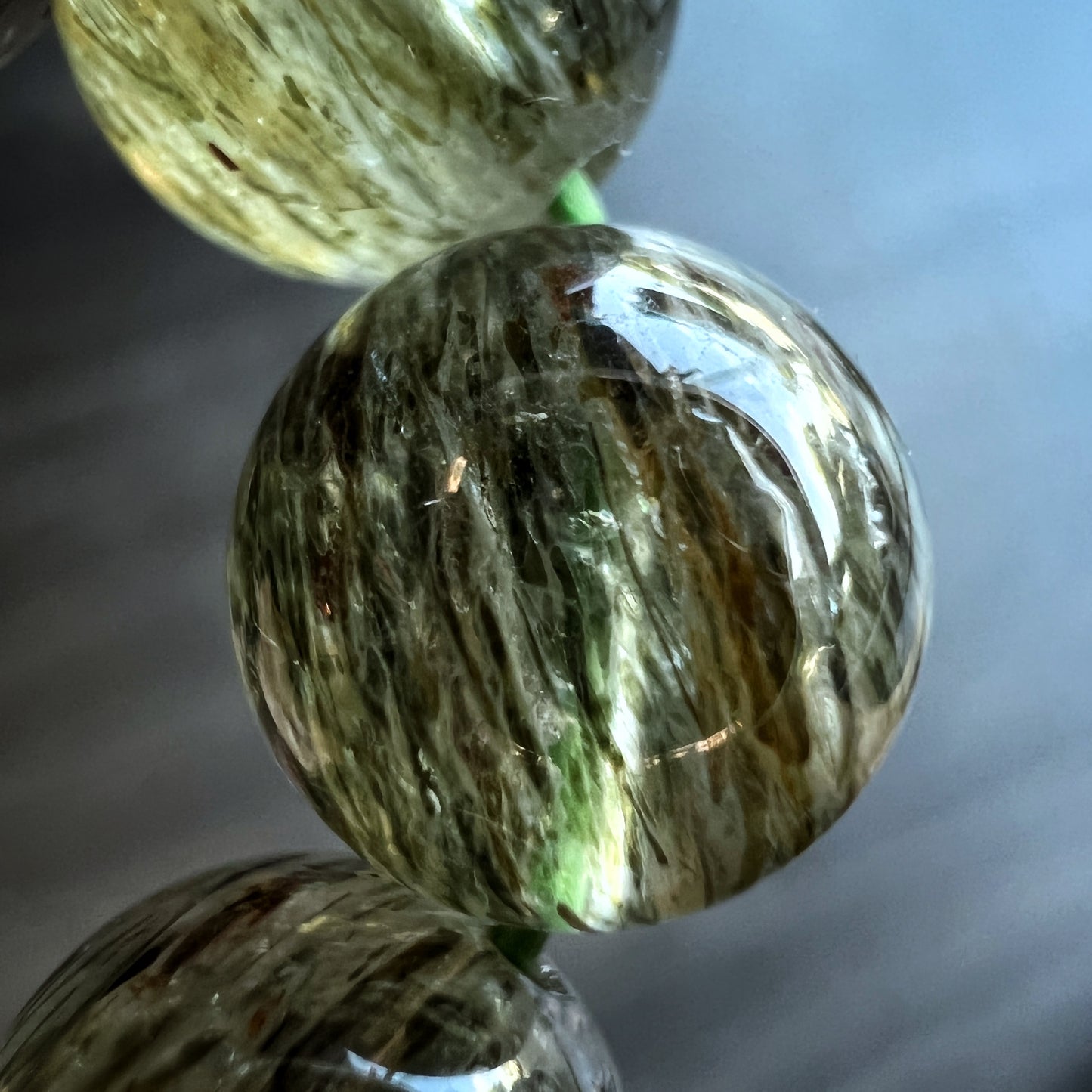 Natural Sequenced Natural Green Rutilated Quartz Bracelet Size 10 mm