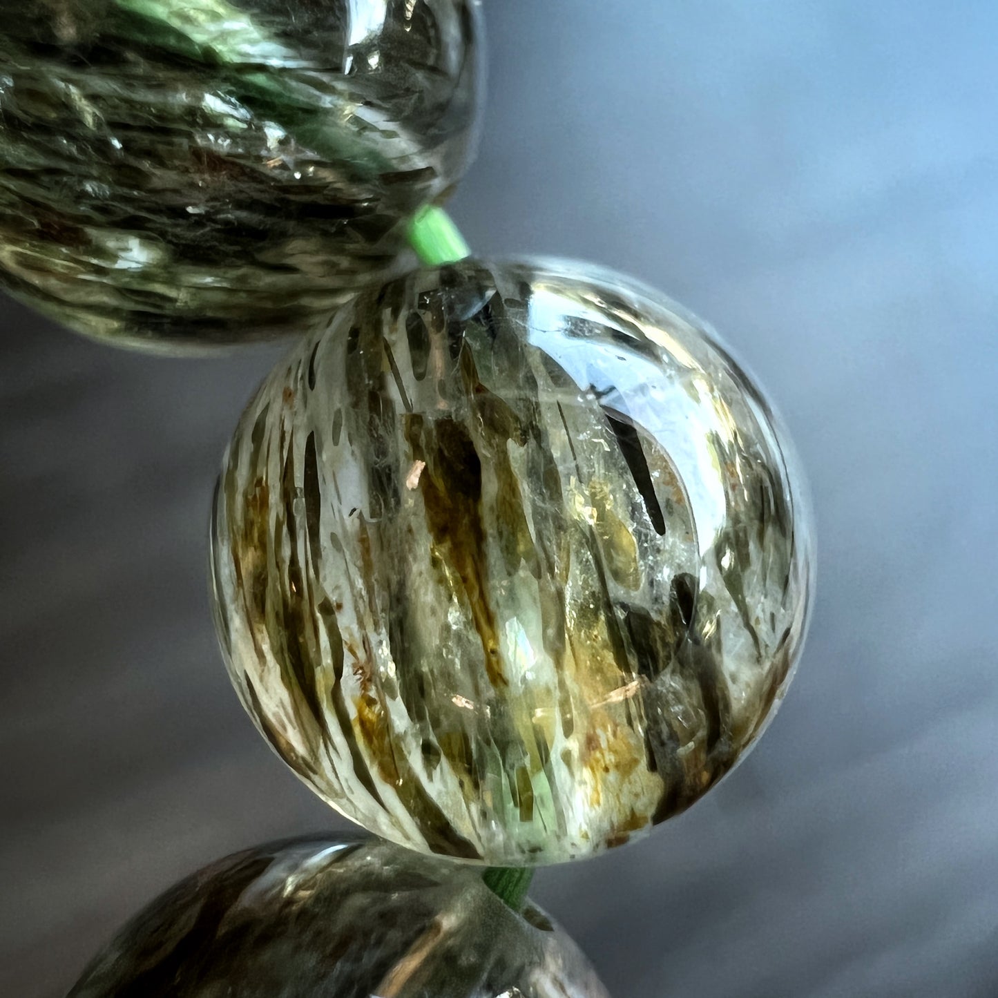 Natural Sequenced Natural Green Rutilated Quartz Bracelet Size 10 mm