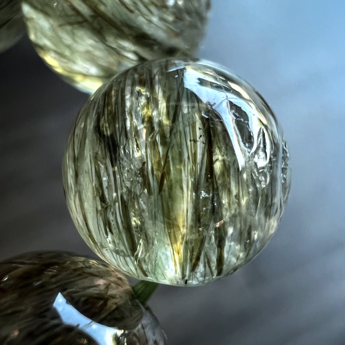 Natural Sequenced Natural Green Rutilated Quartz Bracelet Size 10 mm