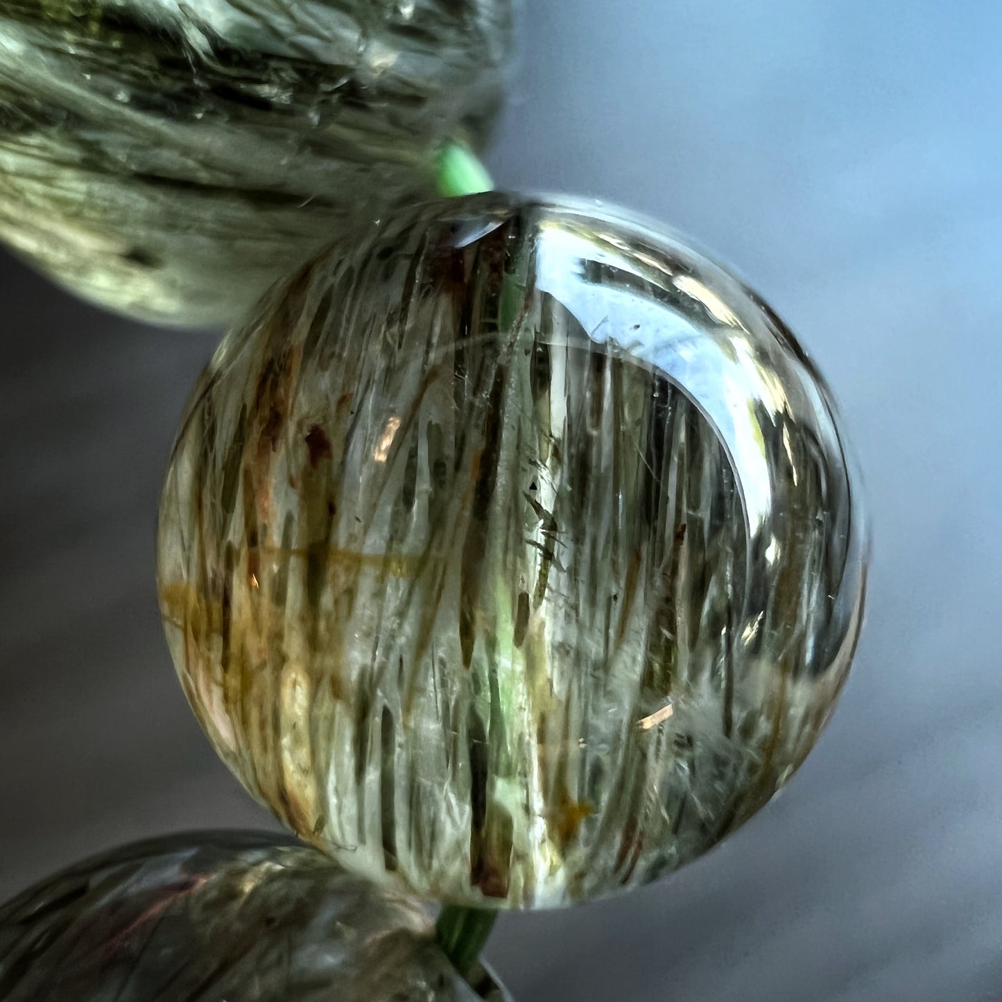 Natural Sequenced Natural Green Rutilated Quartz Bracelet Size 10 mm