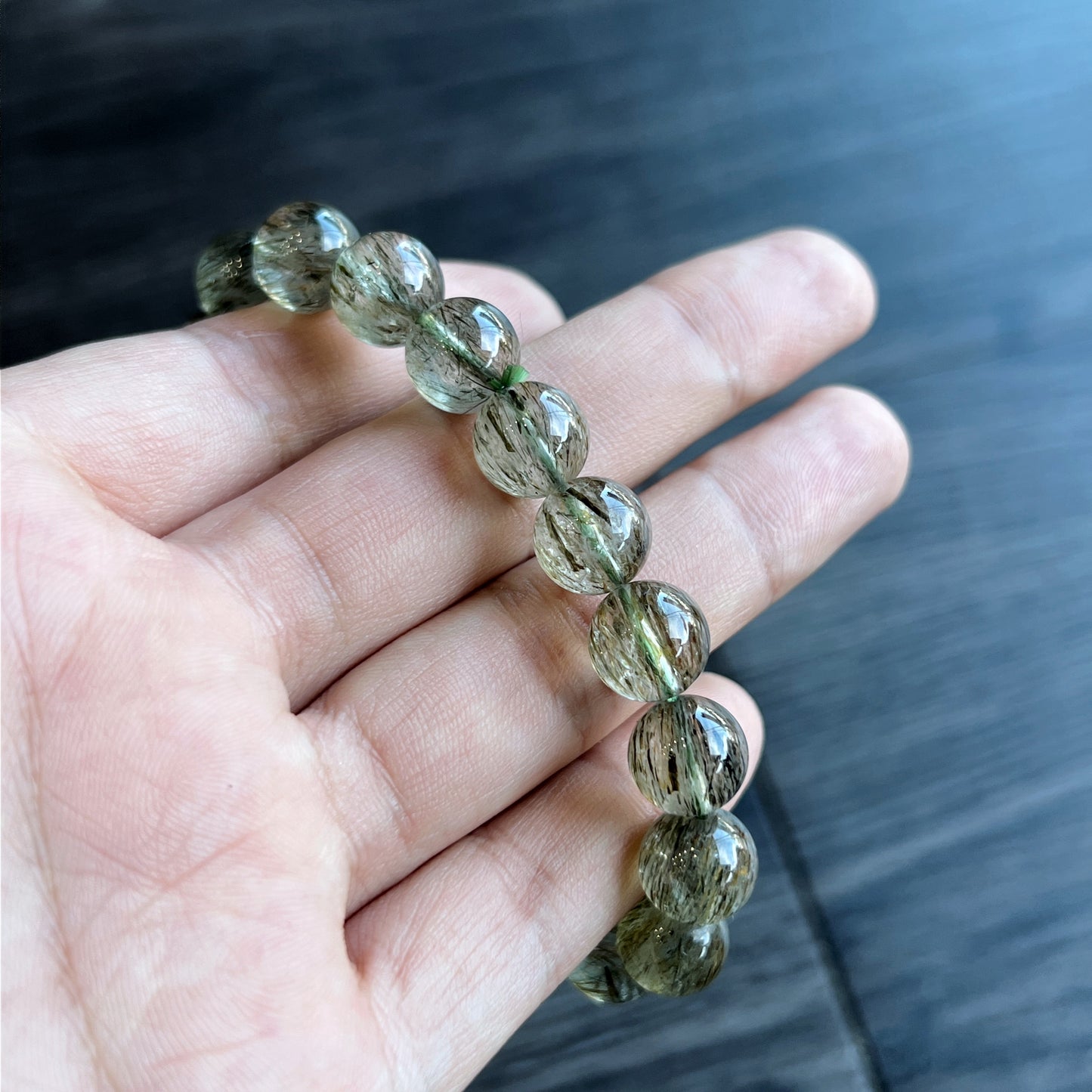 Natural Sequenced Natural Green Rutilated Quartz Bracelet Size 10 mm