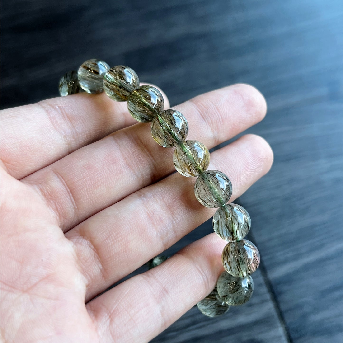 Natural Sequenced Natural Green Rutilated Quartz Bracelet Size 10 mm
