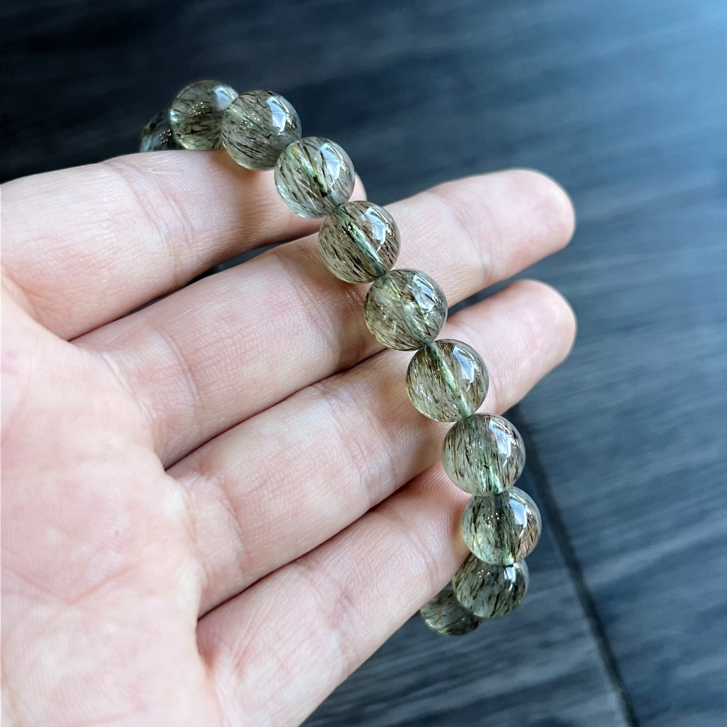 Natural Sequenced Natural Green Rutilated Quartz Bracelet Size 10 mm