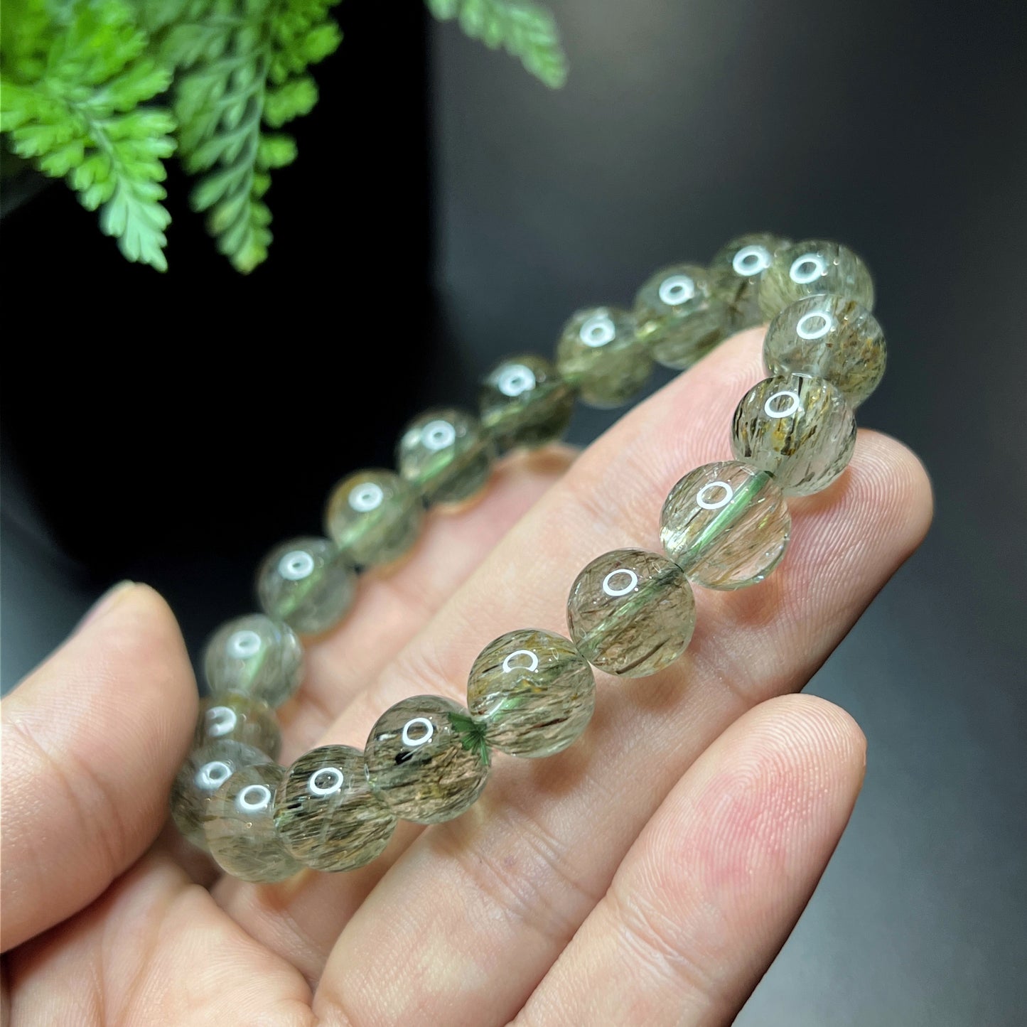 Natural Sequenced Natural Green Rutilated Quartz Bracelet Size 10 mm