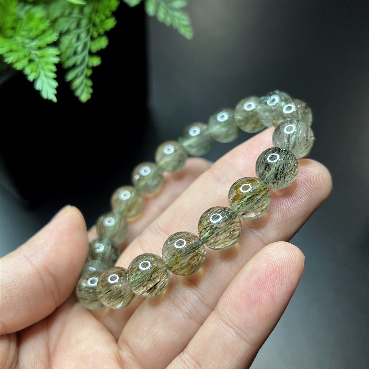 Natural Sequenced Natural Green Rutilated Quartz Bracelet Size 10 mm
