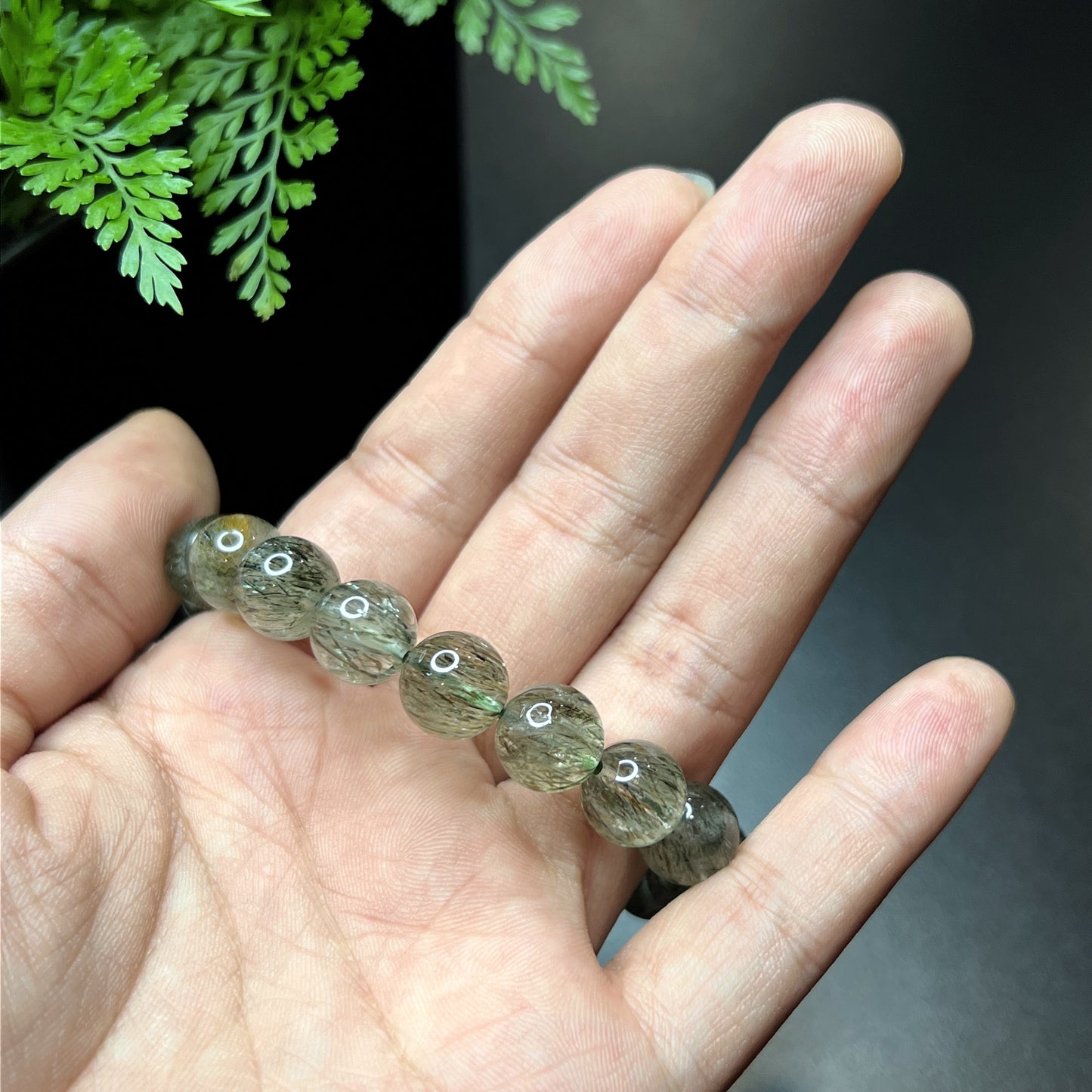 Natural Sequenced Natural Green Rutilated Quartz Bracelet Size 10 mm