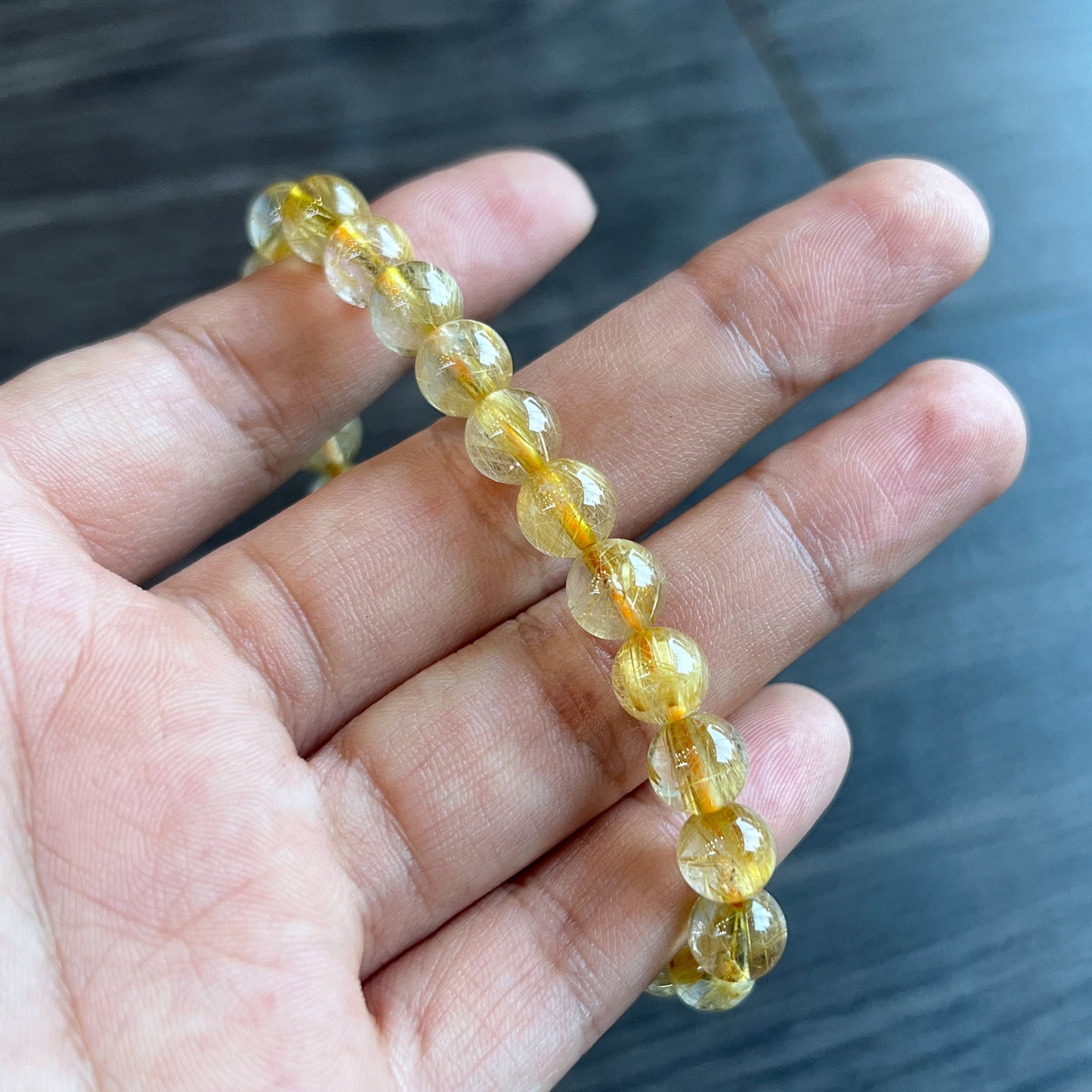 Natural Golden Rutilated Quartz Bracelet Size 7 mm