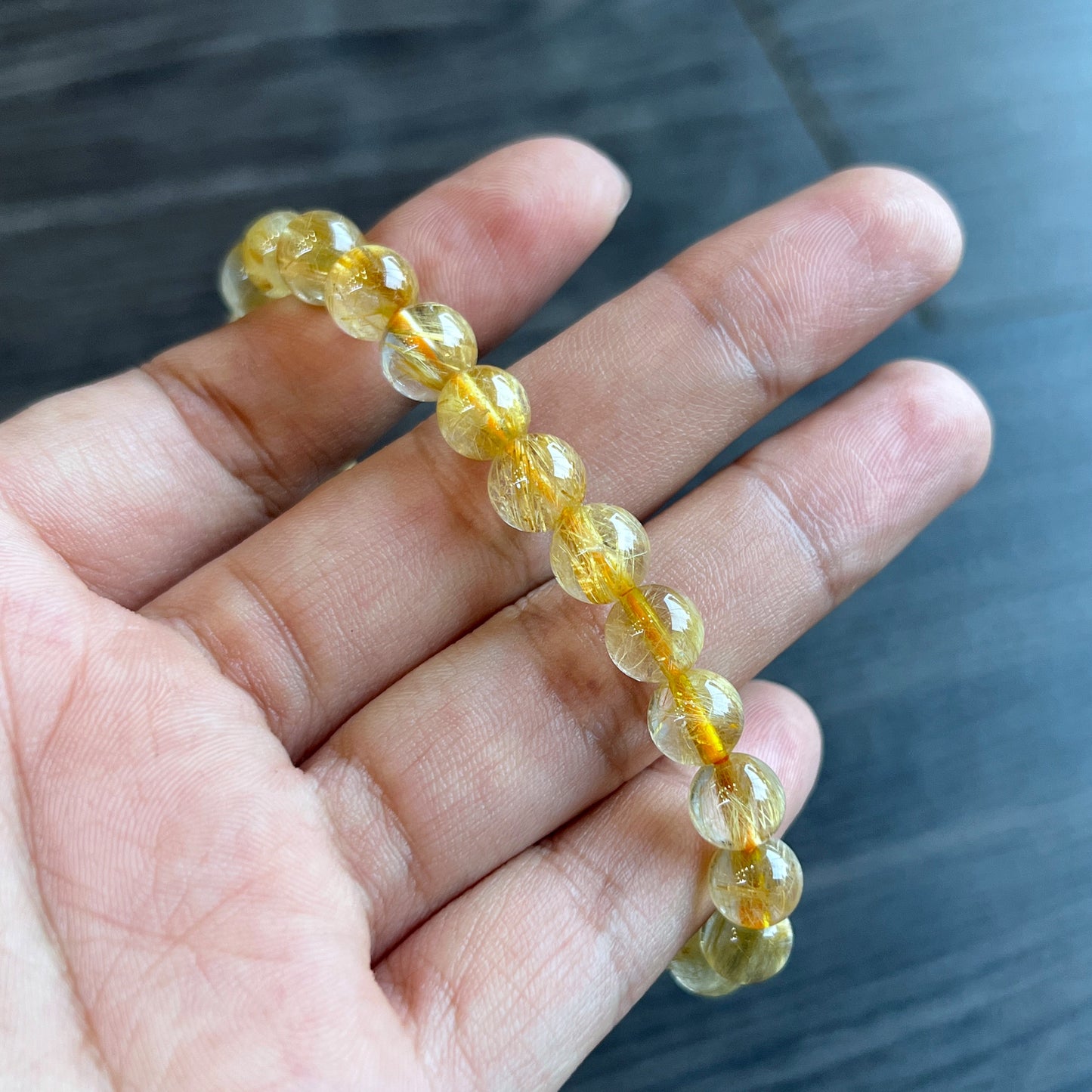 Natural Golden Rutilated Quartz Bracelet Size 7 mm
