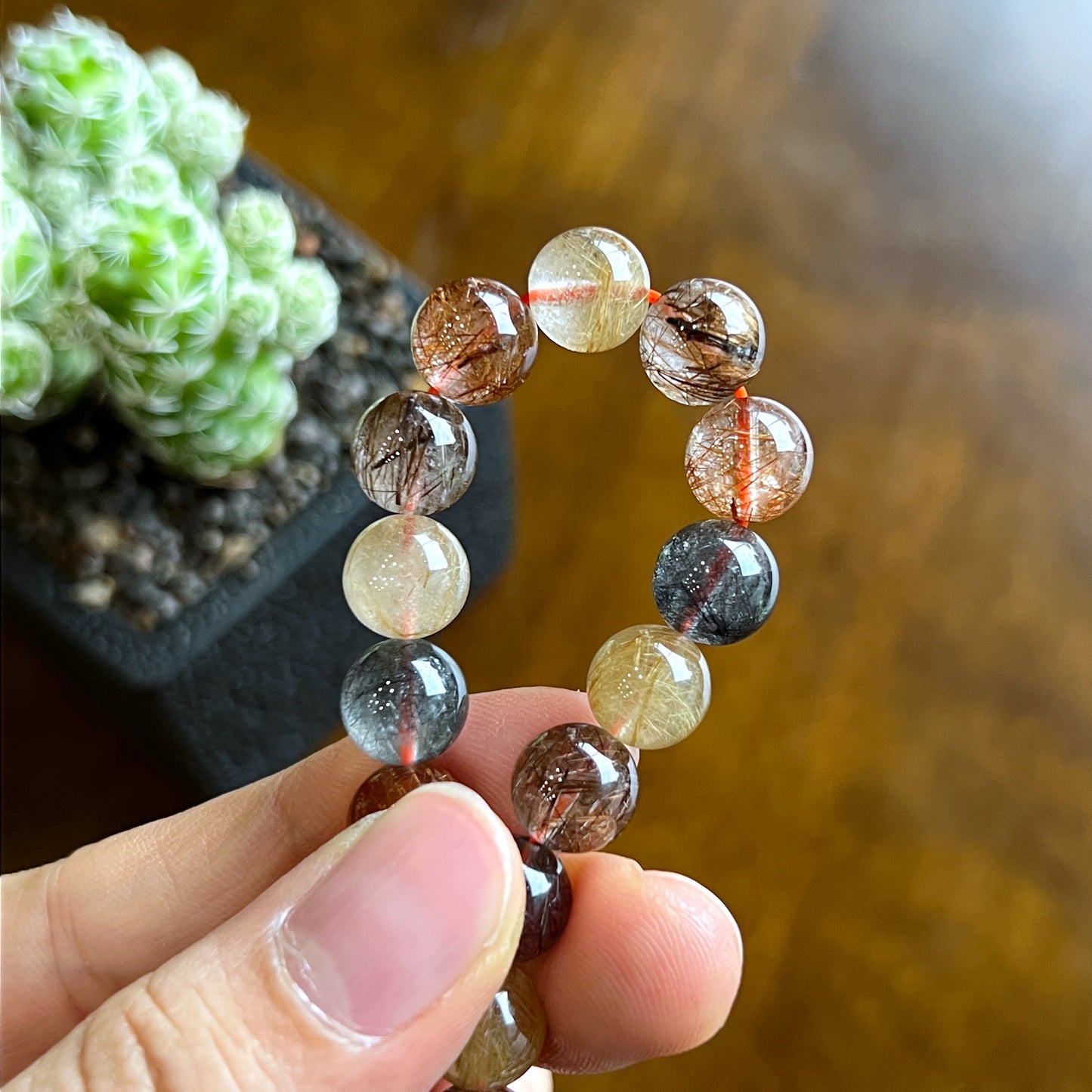 Tri Colour Rutilated Quartz Bracelet 9 mm