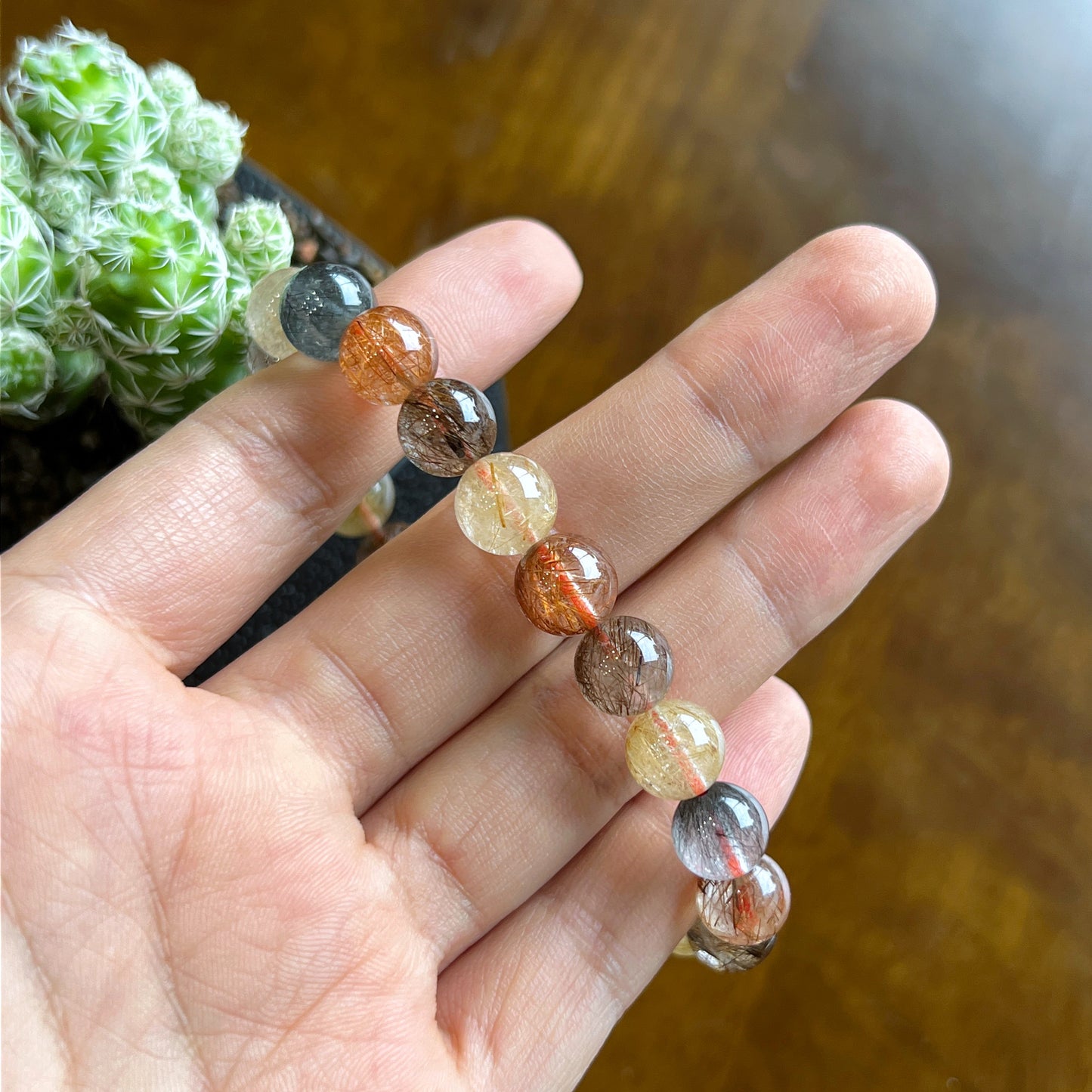 Tri Colour Rutilated Quartz Bracelet 9 mm