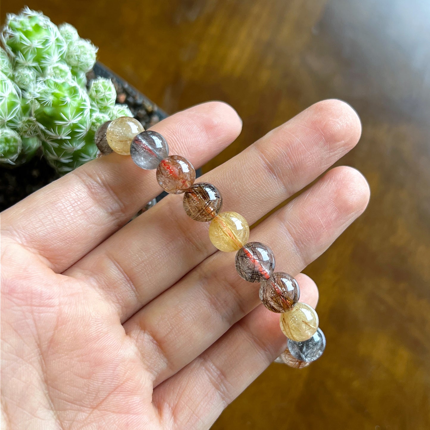 Tri Colour Rutilated Quartz Bracelet 9 mm