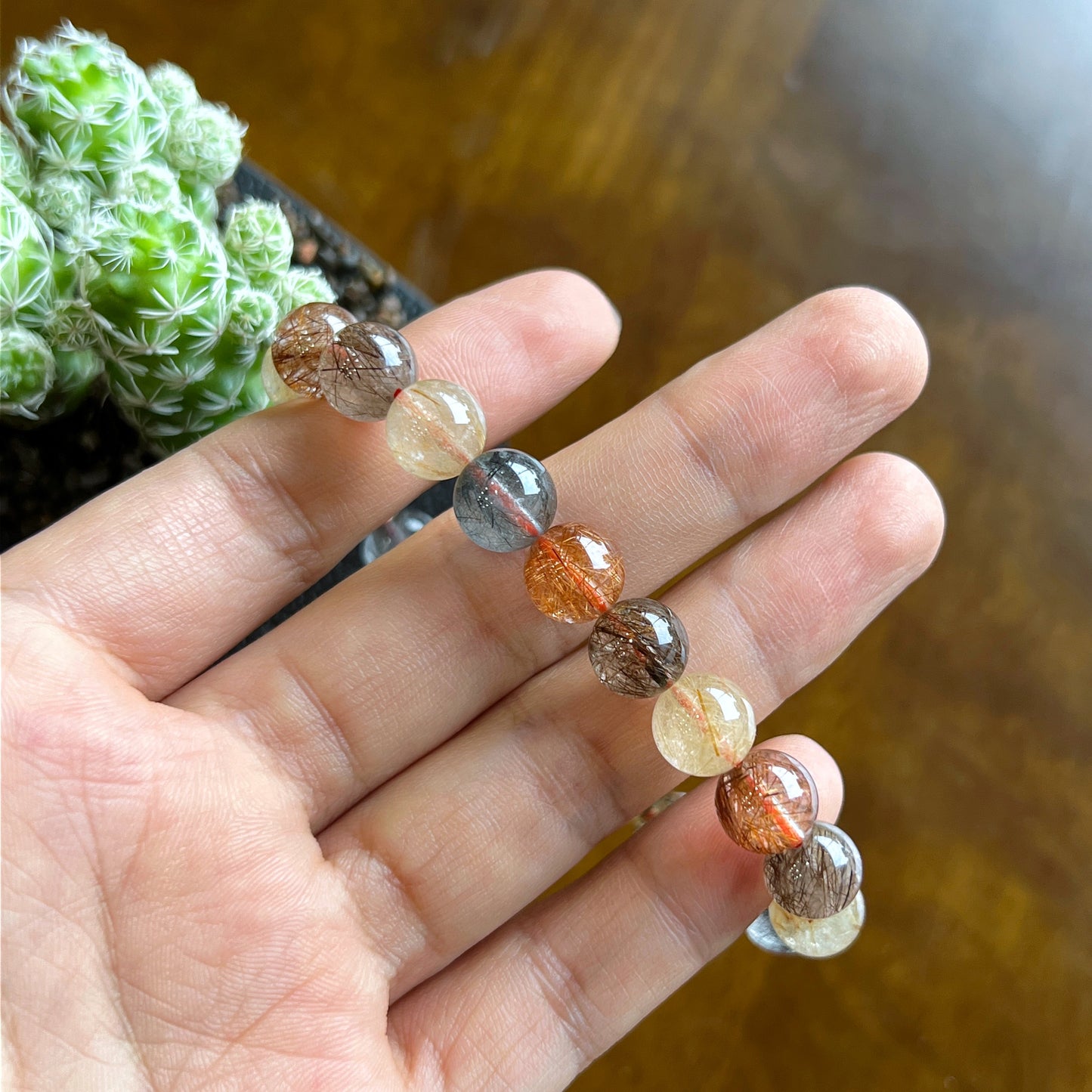 Tri Colour Rutilated Quartz Bracelet 9 mm