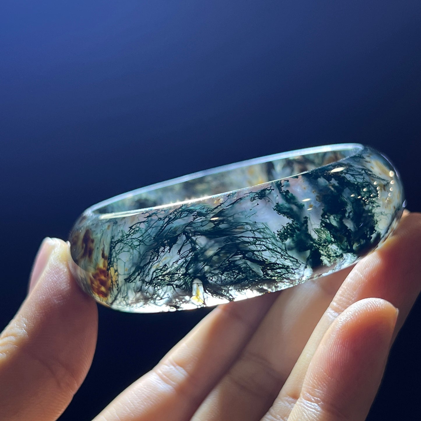 Natural Moss Agate Bangle Leaf Style Size 55 mm