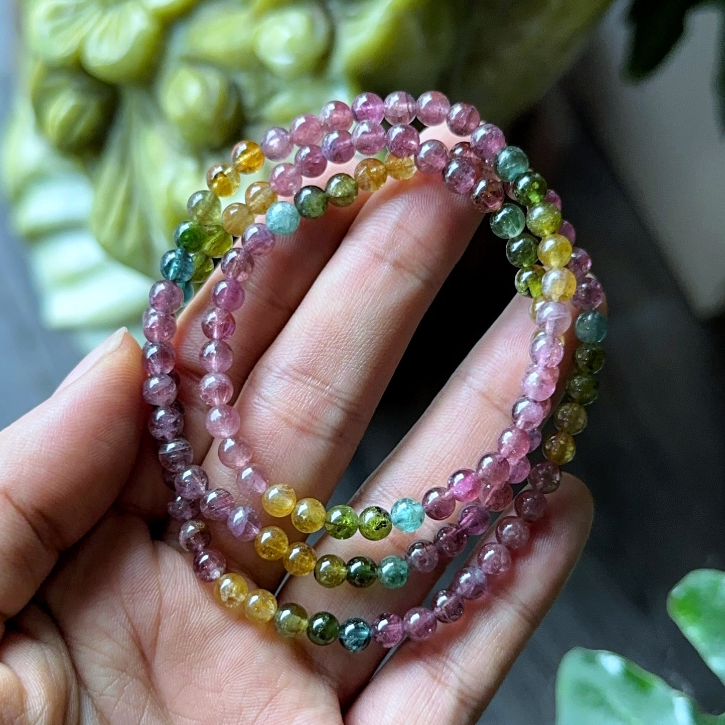Natural Tourmaline Triple Wrap Bracelet Size 4.5 mm
