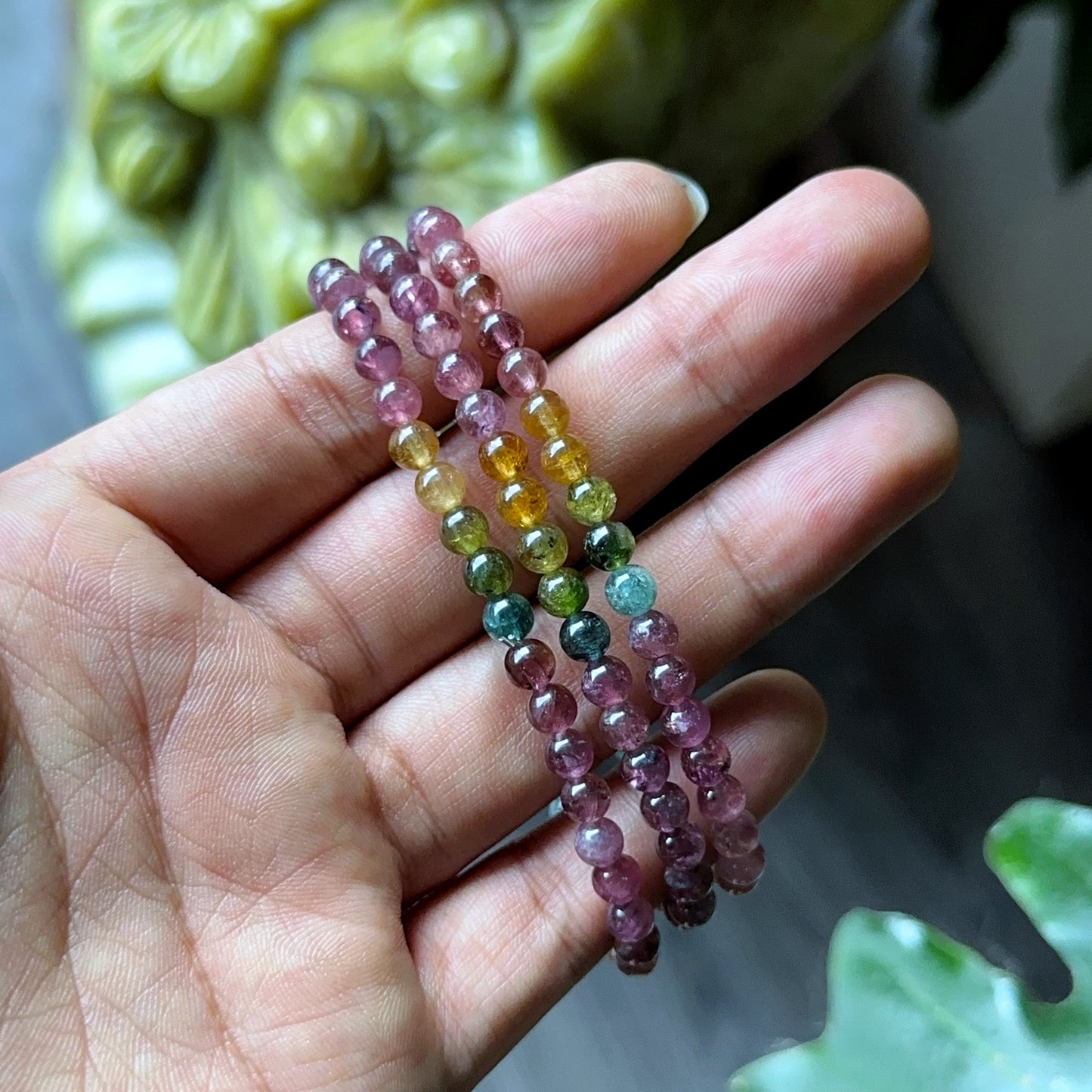 Natural Tourmaline Triple Wrap Bracelet Size 4.5 mm