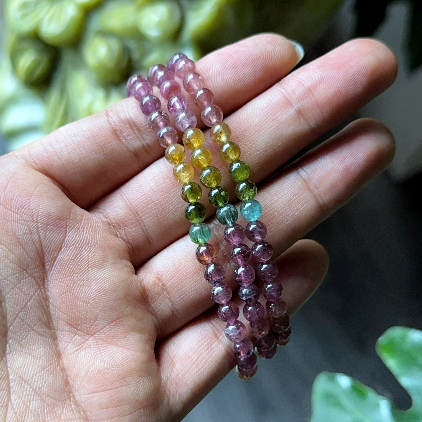 Natural Tourmaline Triple Wrap Bracelet Size 4.5 mm