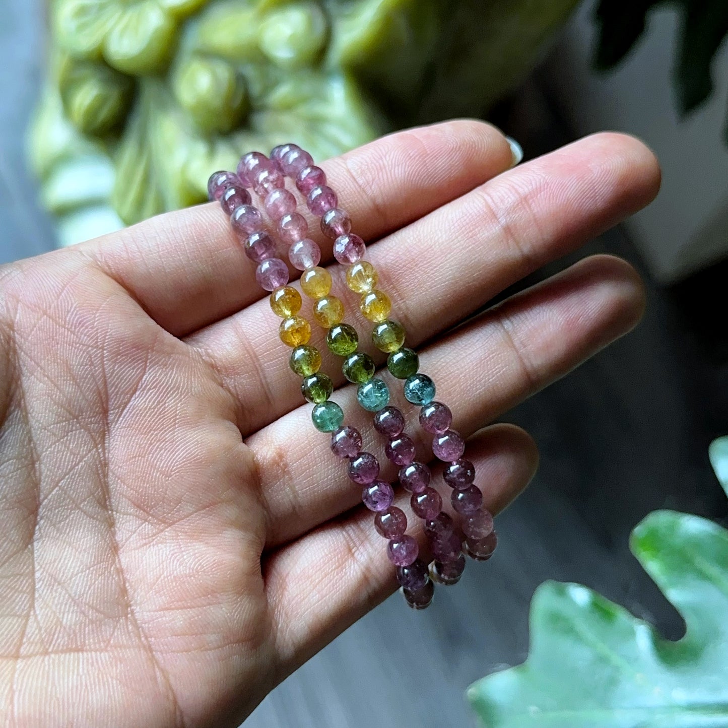 Natural Tourmaline Triple Wrap Bracelet Size 4.5 mm