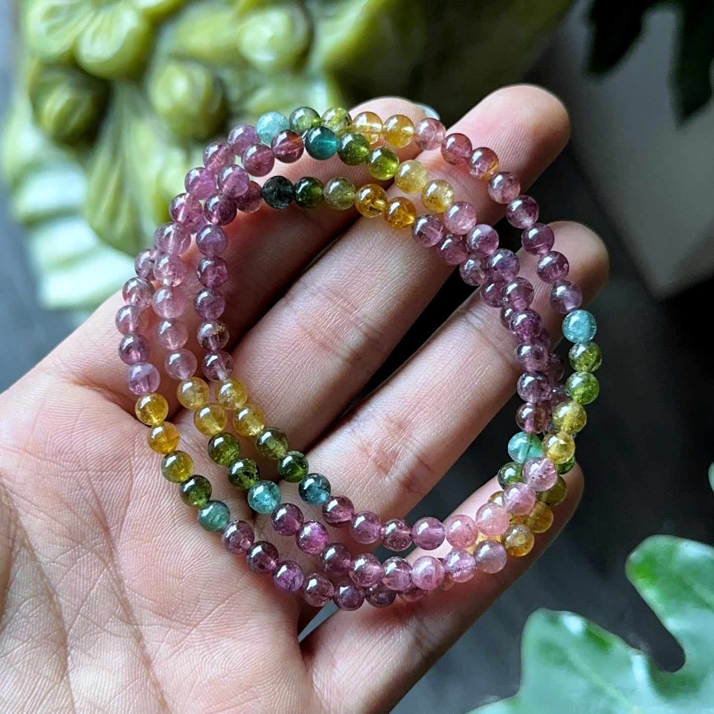 Natural Tourmaline Triple Wrap Bracelet Size 4.5 mm