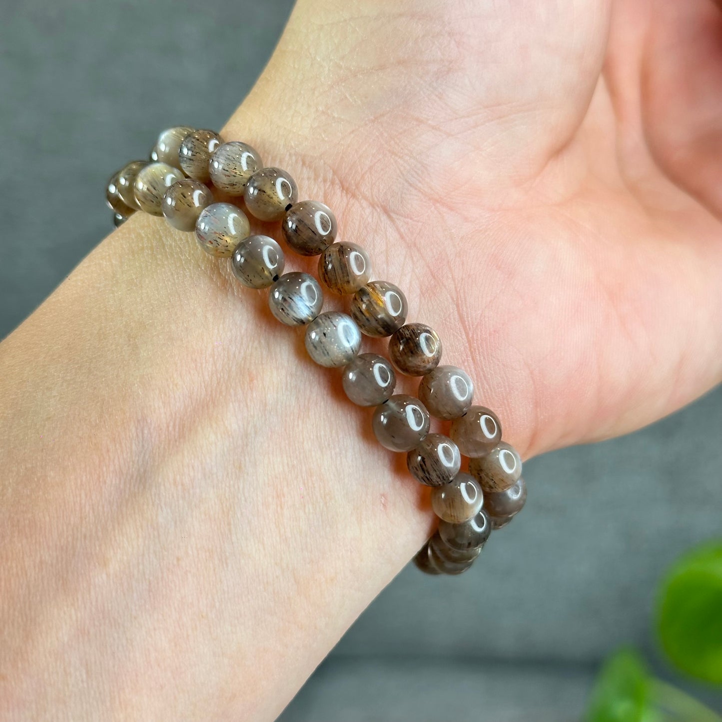 Natural Rutilated Brown Moonstone Bracelet Size 6.5 mm
