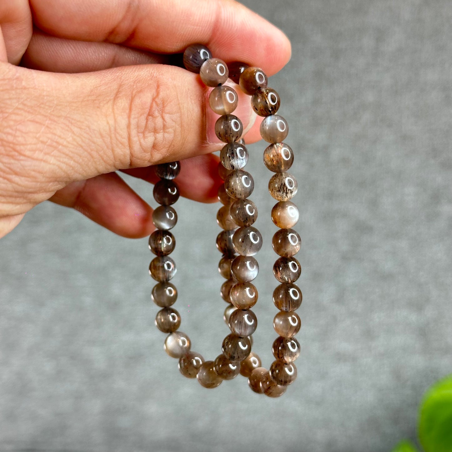 Natural Rutilated Brown Moonstone Bracelet Size 6.5 mm