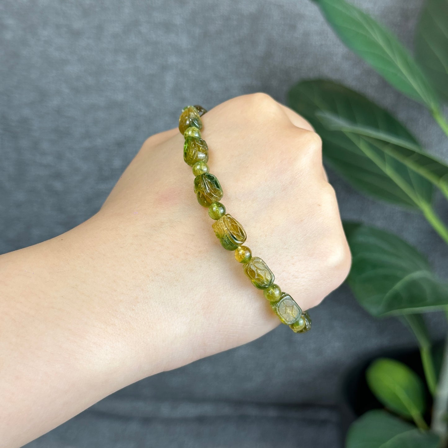 Bracelet Pixiu Tourmaline Bicolore Vert-Jaune Taille 6,8 mm