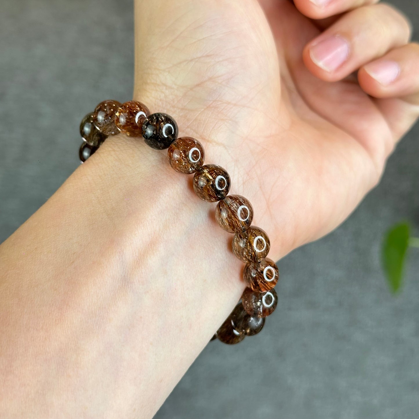 Natural Smokey Rutilated Quartz Bracelet Size 9.8 mm