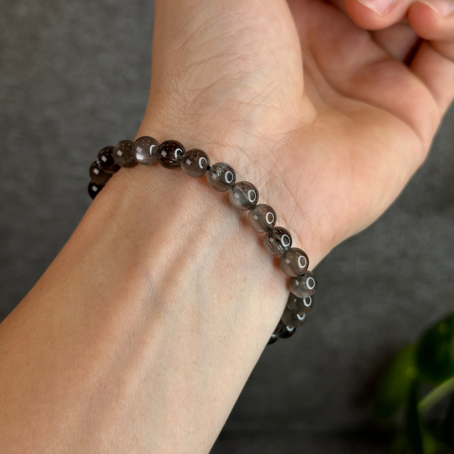 Natural Black Skeletal Sunstone Bracelet Size 7 mm
