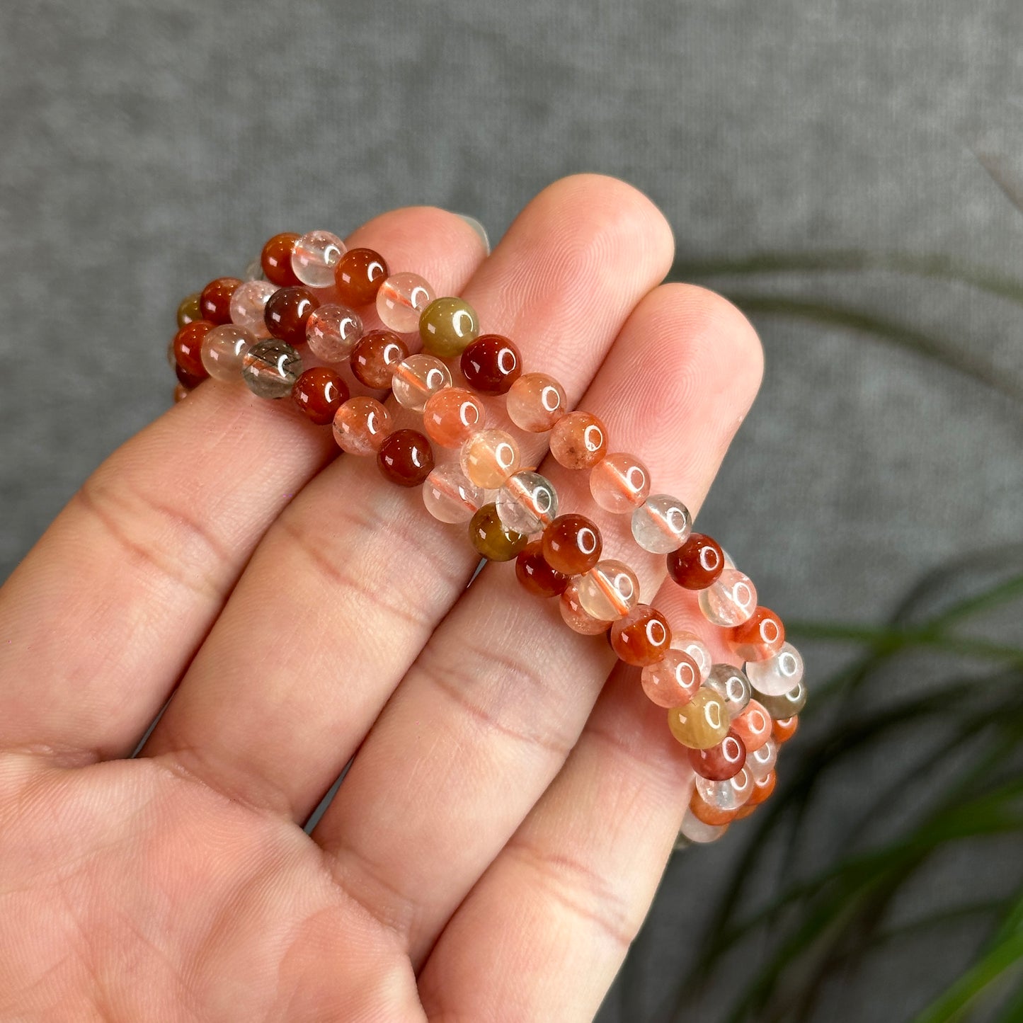 Tri Colour Natural Rutilated Quartz Triple Wrap Bracelet Size 4 mm