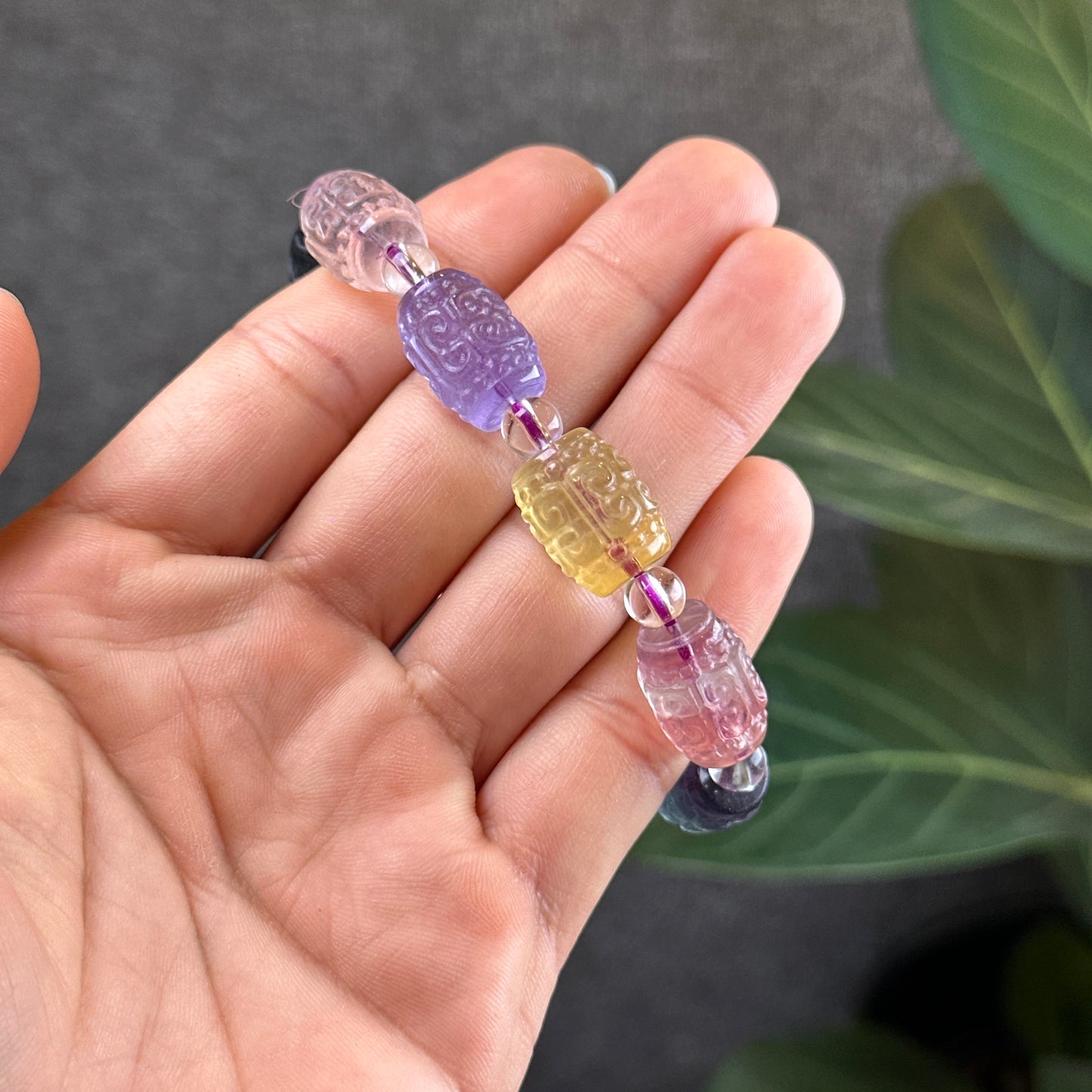 Natural Fluorite Barrel Carved Bracelet Size 10.8 mm