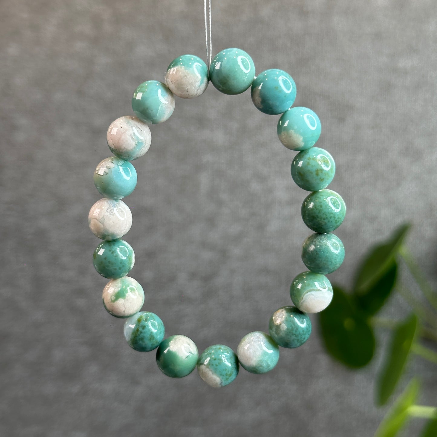 Tiffany Green Natural Floral Agate Bracelet Size 10 mm