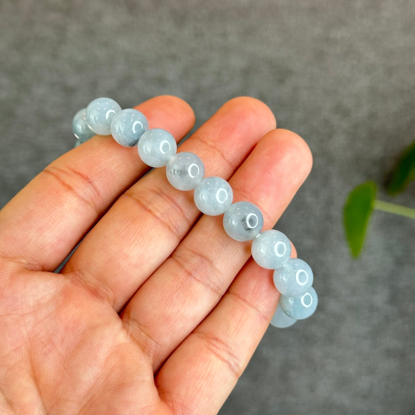 Icy Water Green Natural Jadeite Jade Bracelet Size 10 mm