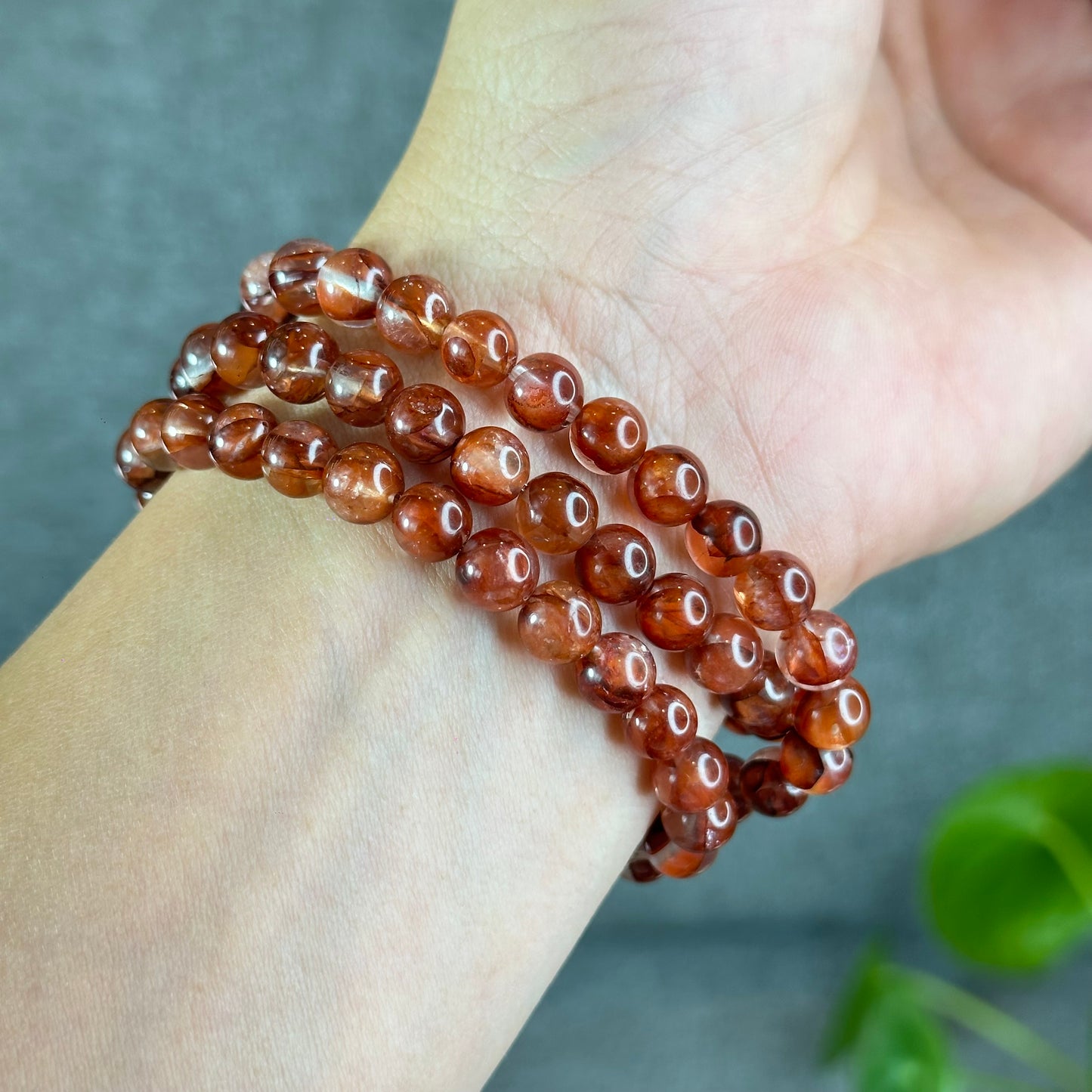 Natural Fire Quartz Triple Wrap Bracelet Size 7.3 mm