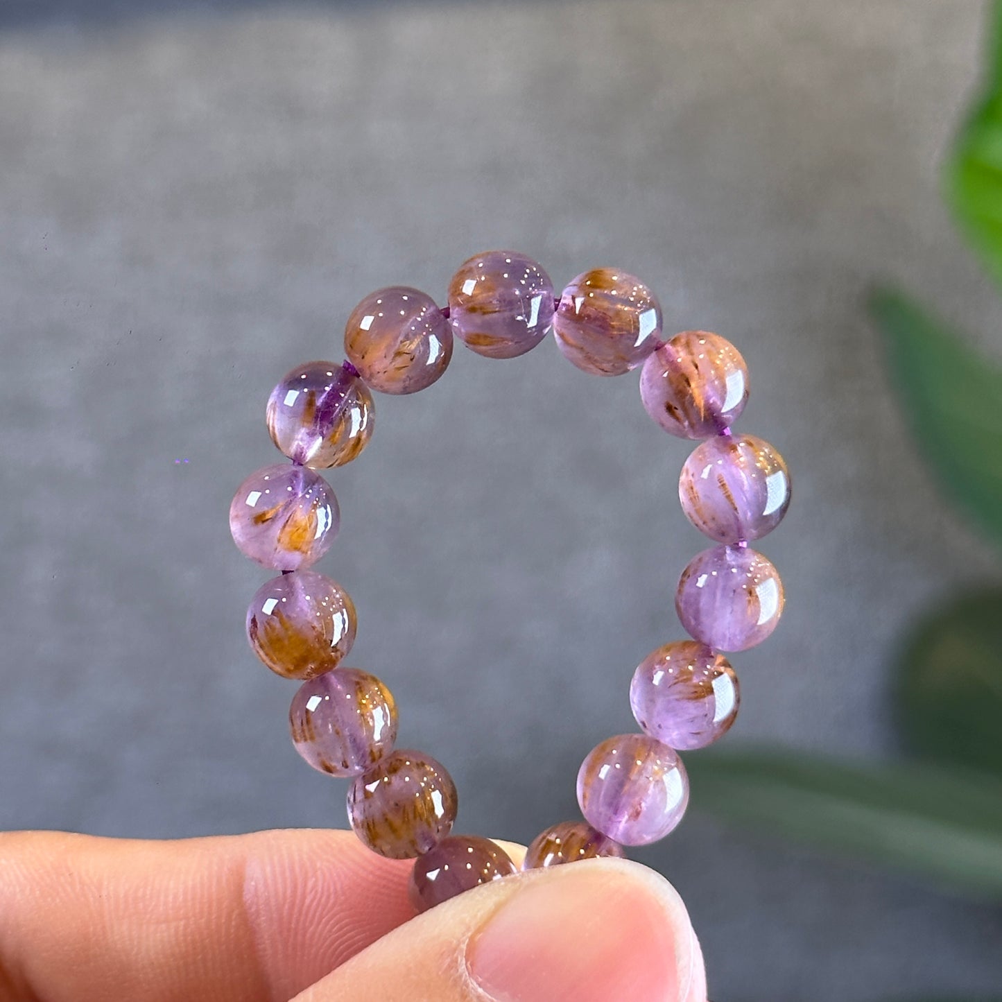 Natural Amethyst Cacoxenite Bracelet Size 7.5 mm