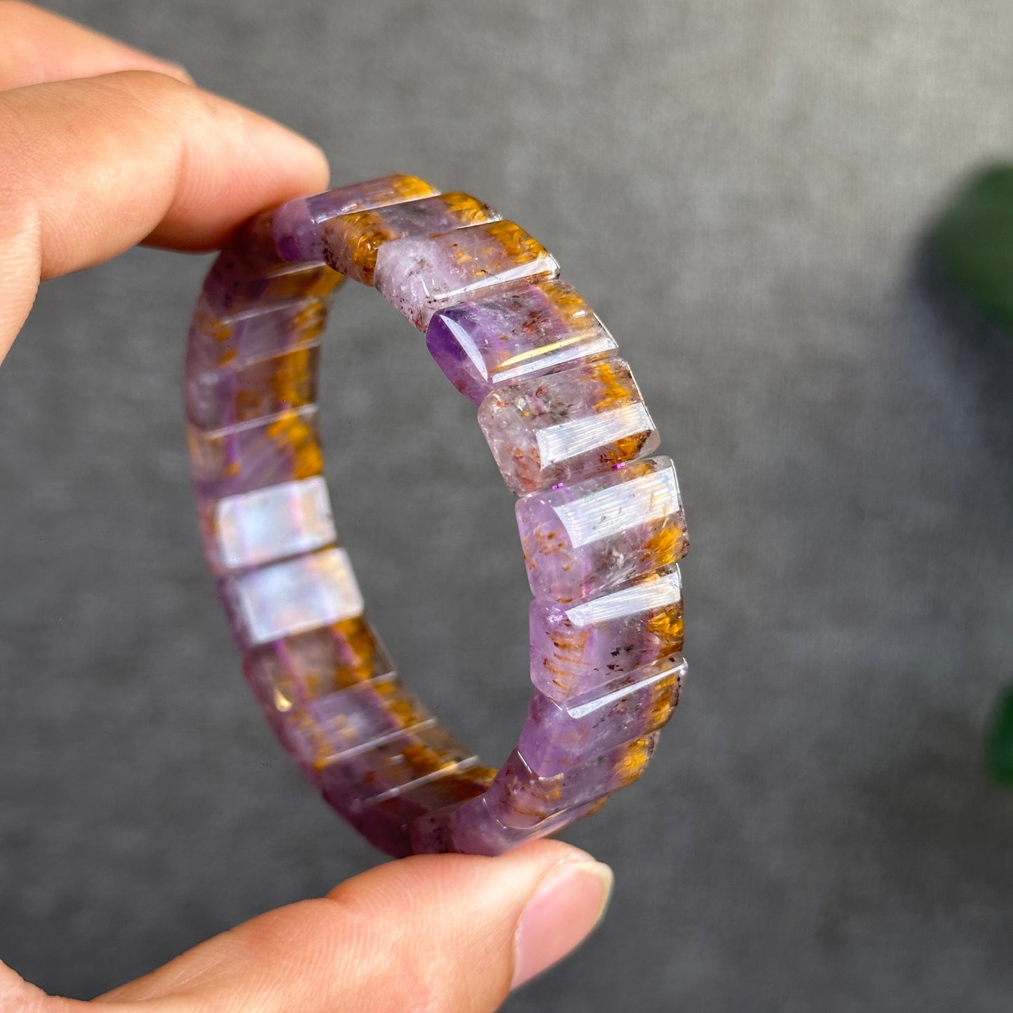 Natural Amethyst Cacoxenite Bracelet Size 14.3 mm