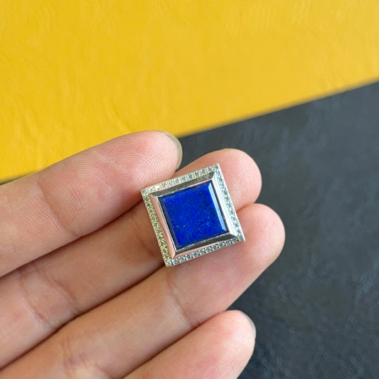Natural Lapis Lazuli Square Charm in Gold Platted Silver Plated Setting