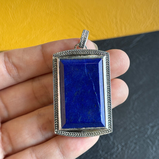 Natural Lapis Lazuli Rectangular Pendant in  Gold Platted Silver Plated Setting
