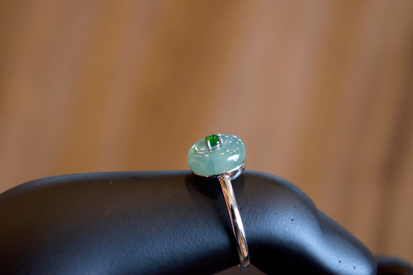 Floral Light Green Icy Dong Dieu Natural Jadeite Jade Ring in 18 k White Gold Setting Size 1.78 with Gem Review Certificate