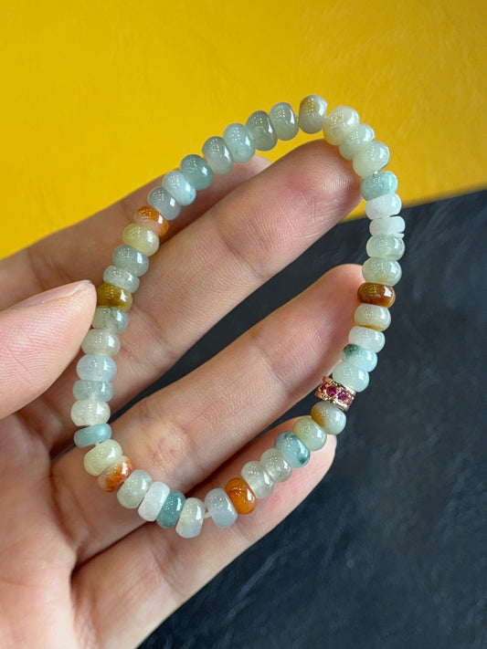 Natural Multi-Colour Jadeite Jade Rondelle Bracelet Size 6 mm