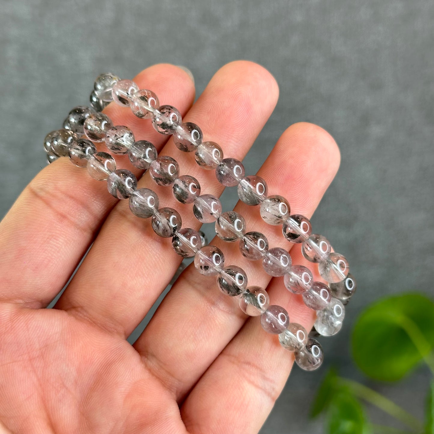 Natural Brookite Silver Titanium Triple Wrap Bracelet Size 6.7 mm