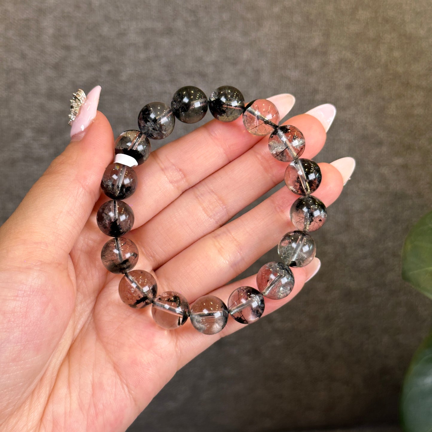 Natural Black Landscape Quartz Bracelet Size 11 mm