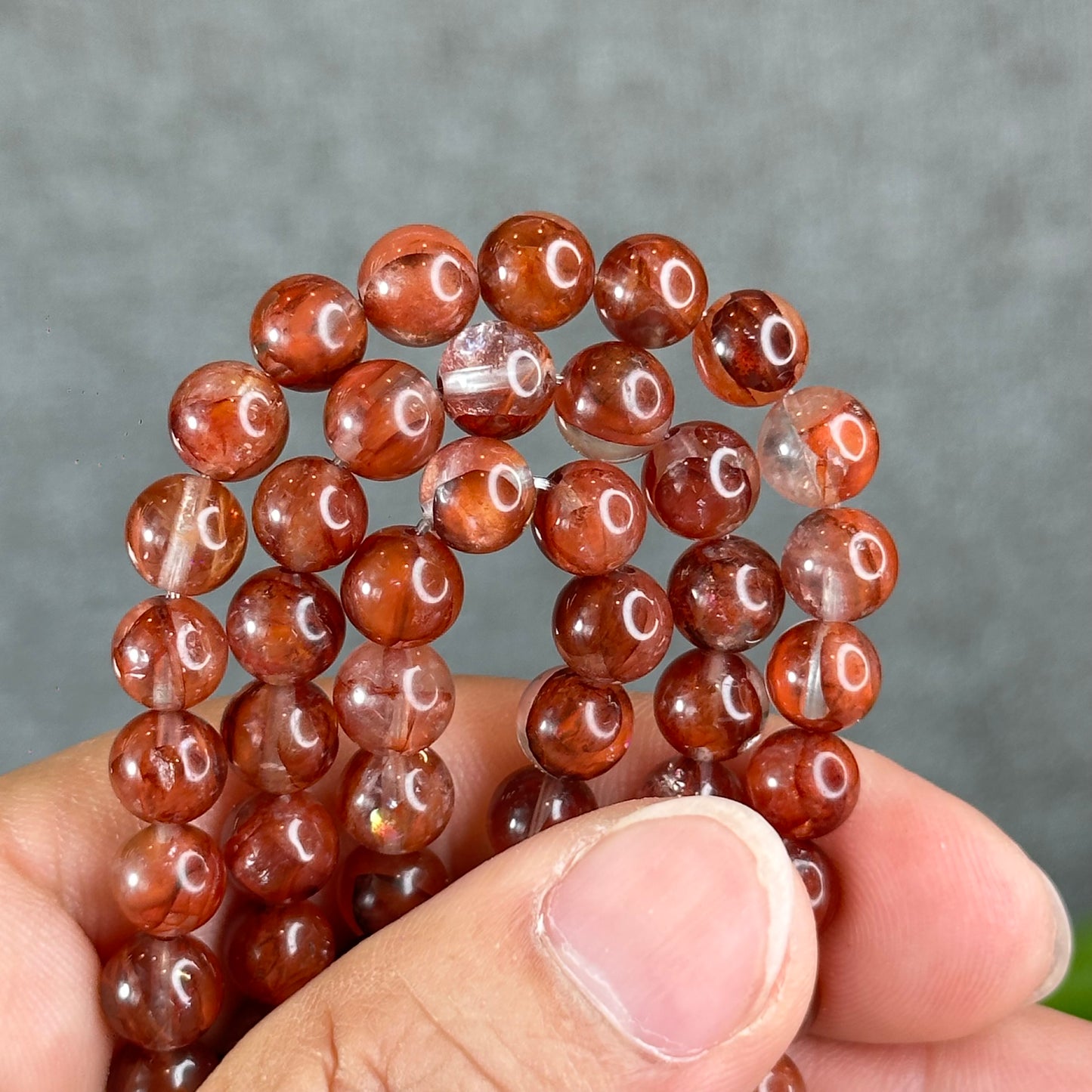 Natural Fire Quartz Triple Wrap Bracelet Size 7.3 mm