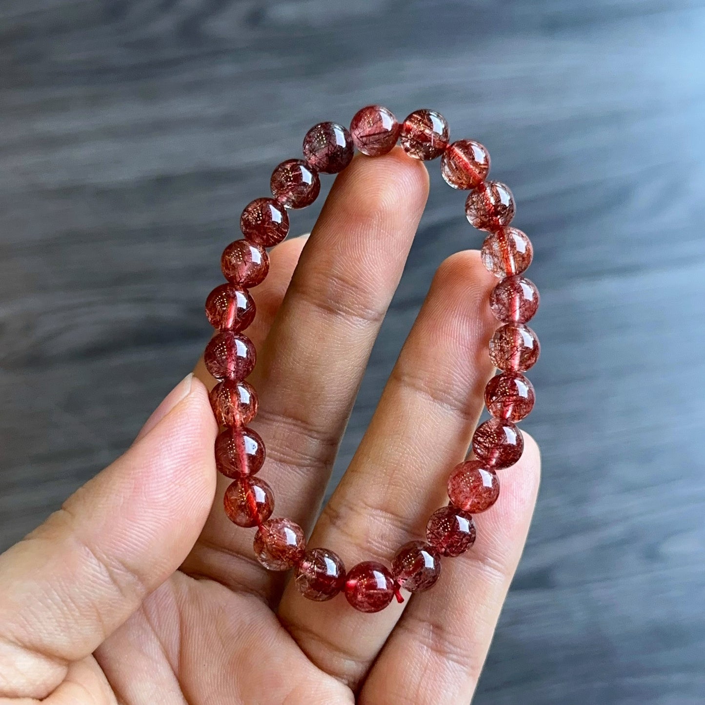 Natural Red Rutilated Quartz Bracelet Size 7.5 mm