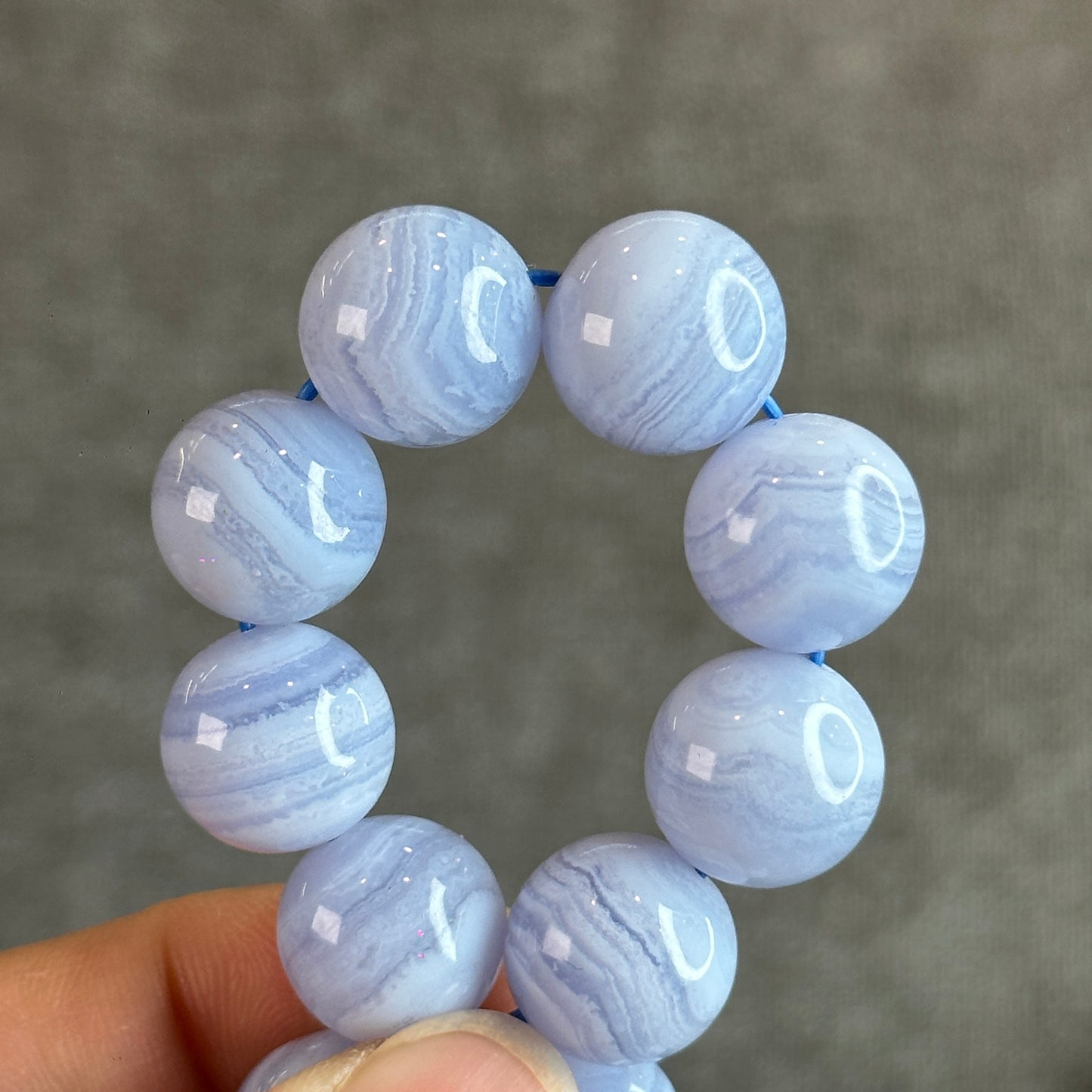 Natural Blue Lace Agate Bracelet Size 13.8 mm