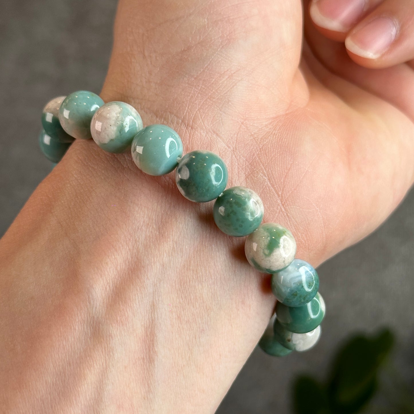 Tiffany Green Natural Floral Agate Bracelet Size 10 mm